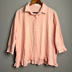 Cellabie Ruffle Hem Fairy Cottagecore Top 3/4 Sleeve Button‎ Down Blouse 3XL